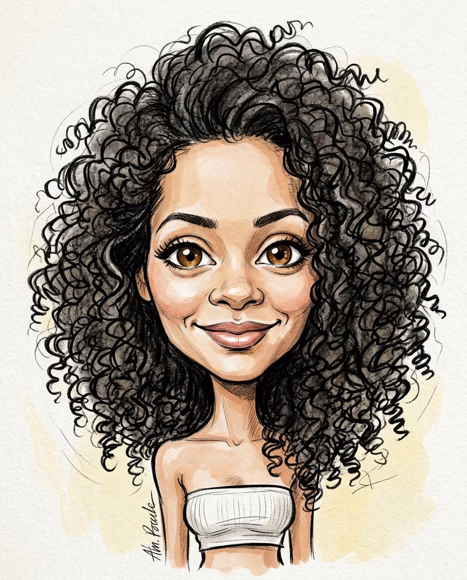 Create a  caricature. Exaggerate distinctive features in a fun way. Simple back…