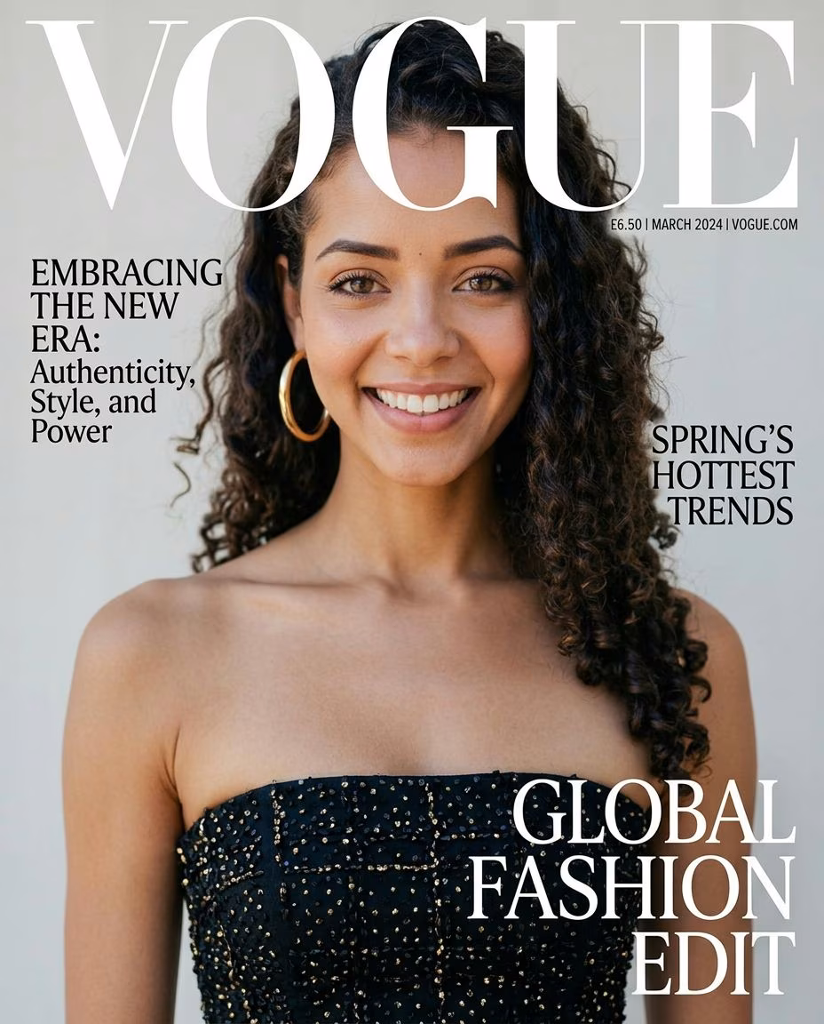 Create a professional  magazine cover. Realistic typography, headlines, layout,…