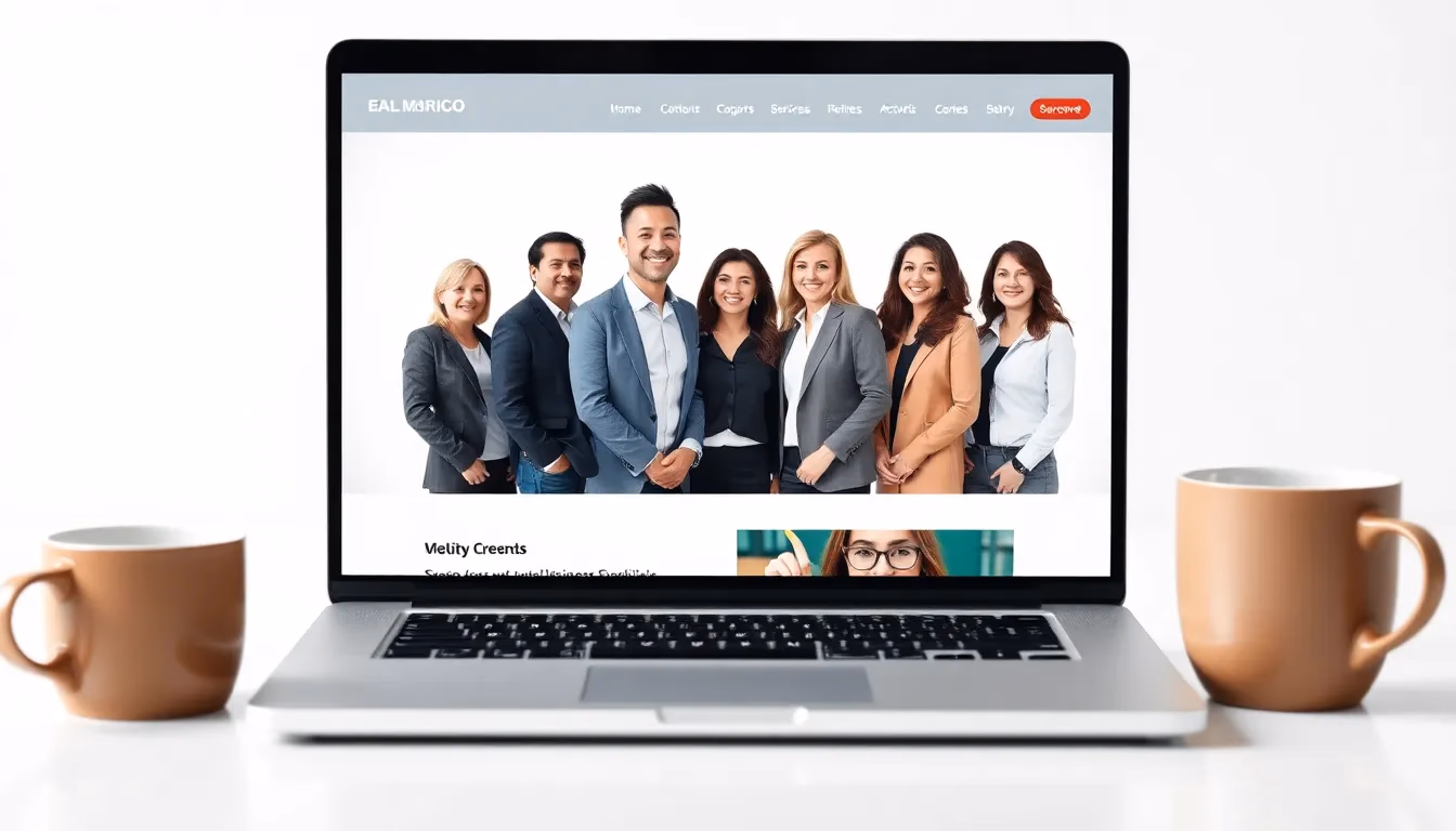AI-generated business team photo displayed on professional company website showcasing unified corporate branding