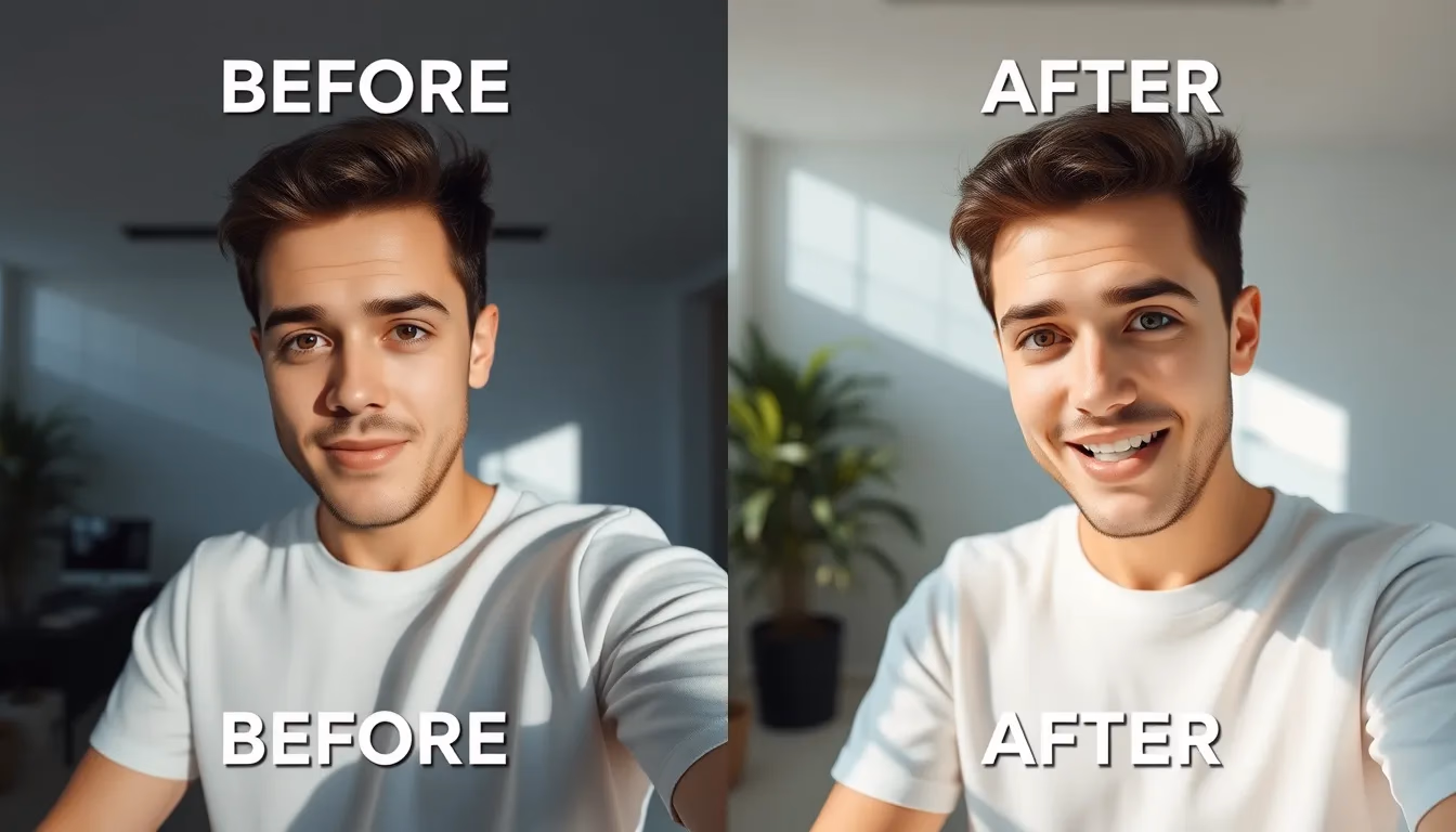 قبل وبعد مقارنة صورة فيديو قصة تظهر تحسناً بصرياً